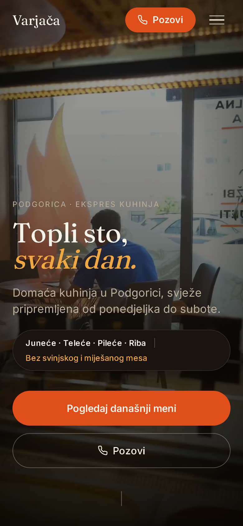 Mobile view of the Varjača Express home page
